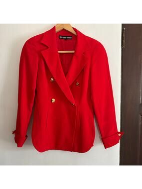 90s Vintage 49 AV JUNKO SHIMADA | Red Double Breasted Wool Tailored Blazer US 4